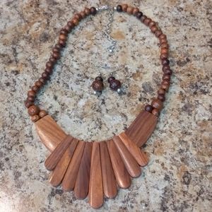 Boho Wood Fashion Necklace and Earrings